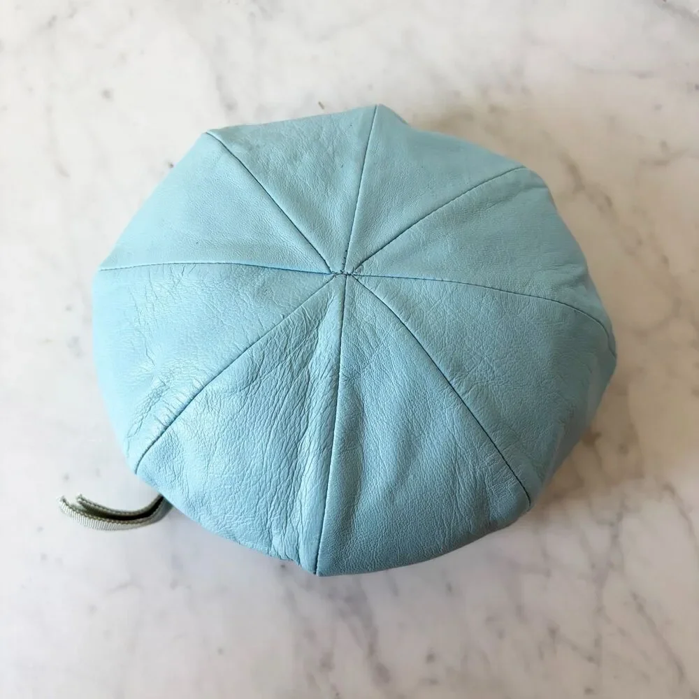 Vintage Blue Leather Newsboy Cap Beret Mod Hat Sanlea Hats New York